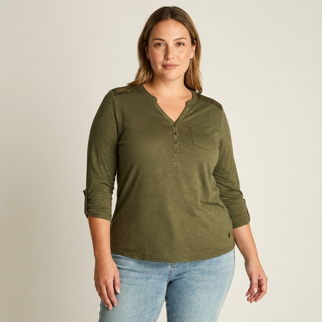 Polera Verde Manga Larga con Detalle de Macramé